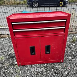 Red Metal Tool Storage Cabinet with 2 Top Drawers and Lower Double Door Cupboard