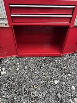 Red Metal Tool Storage Cabinet with 2 Top Drawers and Lower Double Door Cupboard