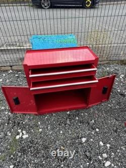 Red Metal Tool Storage Cabinet with 2 Top Drawers and Lower Double Door Cupboard