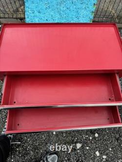Red Metal Tool Storage Cabinet with 2 Top Drawers and Lower Double Door Cupboard