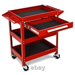 Red Tool Trolley 3 Tier Storage Rolling Cabinet with Drawer 4 Swivel Casters