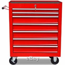 Red Workshop Tool Box Cabinet Cart Wheel Trolley Tray 7 Drawers Lockable Garden