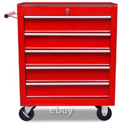 Red Workshop Tool Cabinet Cart Wheel Trolley Tools Tray 5 Drawers Lockable H8F7