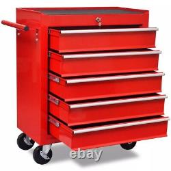 Red Workshop Tool Cabinet Cart Wheel Trolley Tools Tray 5 Drawers Lockable H8F7