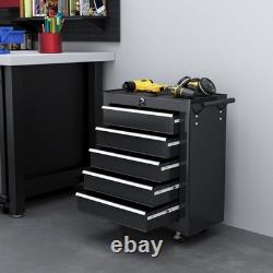 Roll Cab Steel 5-Drawer Tool Storage Cabinet Lockable with Wheels Handle 2 Keys