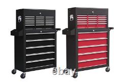 Roll Cab Tool Chest Lockable Roller Cabinet 14 Drawers Red Black Peg Board
