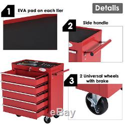 Roller Tool Cabinet 5Drawers Red Trolley Cart Storage Shelf Roller DIY Equipment