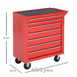 Roller Tool Cabinet 7 Drawers Storage Chest Box Swivel Garage Workshop Red