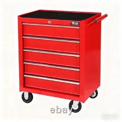 Roller Tool Cabinet Stoarge Box 5 Drawer Garage Workshop Chest With Lock Red
