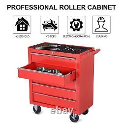 Roller Tool Cabinet Storage Box 5 Drawers On Wheels Caster Garage Workshop Red