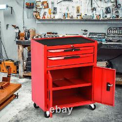Roller Tool Cabinet Storage Chest Box 2 Drawers Roll Wheels Garage Workshop Red