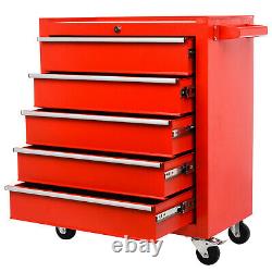 Roller Tool Cabinet Storage Chest Box 5 Drawers Roll Wheels Garage Workshop Red