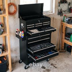 Rolling Tool Cabinet with 14 Drawers, Lockable, Black