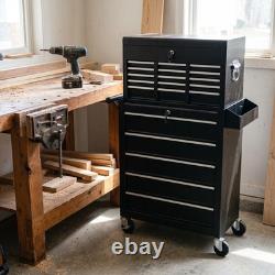 Rolling Tool Cabinet with 14 Drawers, Lockable, Black