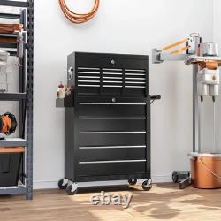 Rolling Tool Cabinet with 14 Drawers, Lockable, Black