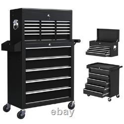 Rolling Tool Cabinet with 14 Drawers, Lockable, Black