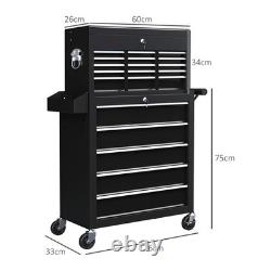 Rolling Tool Cabinet with 14 Drawers, Lockable, Black