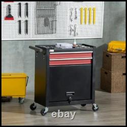 Rolling Tool Chest 2 Drawers Toolbox on Wheels Lockable Garage Trolley Cabinet