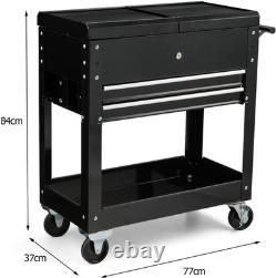 Rolling Tool Chest Lockable Metal Storage Cabinet Sliding Top Drawer Wheels Cart