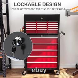 Rolling Tool Chest Lockable Roller Cabinet 14Drawers Workshop Storage Organizer