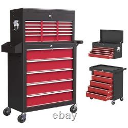 Rolling Tool Chest Lockable Roller Cabinet 14Drawers Workshop Storage Organizer