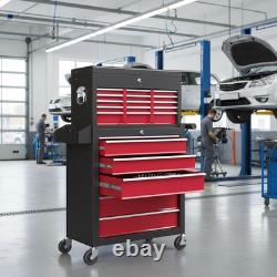 Rolling Tool Chest Lockable Roller Cabinet 14 Drawer Steel Storage Red