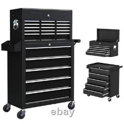 Rolling Tool Chest Lockable Roller Cabinet with with 14 Drawers Black