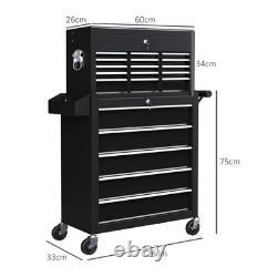 Rolling Tool Chest Lockable Roller Cabinet with with 14 Drawers Black