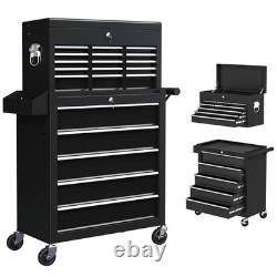 Rolling Tool Storage Chest Lockable Cabinet 14Drawers Compartment Side Pegboard