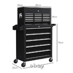 Rolling Tool Storage Chest Lockable Cabinet 14Drawers Compartment Side Pegboard