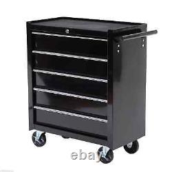 Rolling Toolbox 5 Drawers Lockable Storage Tool Cabinet Chest on Casters Black
