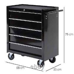 Rolling Toolbox 5 Drawers Lockable Storage Tool Cabinet Chest on Casters Black