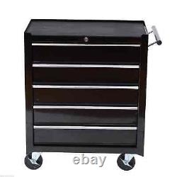 Rolling Toolbox 5 Drawers Lockable Storage Tool Cabinet Chest on Casters Black
