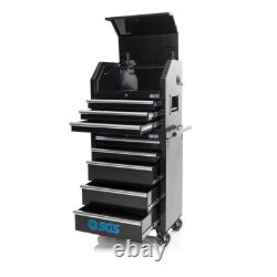 SGS 26in 8 Drawer Pro Tool Chest & Roller Cabinet, Gas Strut Lid, Power Sockets