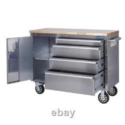 SGS 48in Stainless Steel 4 Drawer Workbench Tool Chest Cabinet Wheels & Handle