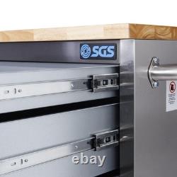 SGS 48in Stainless Steel 4 Drawer Workbench Tool Chest Cabinet Wheels & Handle