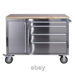 SGS 48in Stainless Steel 4 Drawer Workbench Tool Chest Cabinet Wheels & Handle