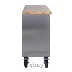 SGS 48in Stainless Steel 4 Drawer Workbench Tool Chest Cabinet Wheels & Handle