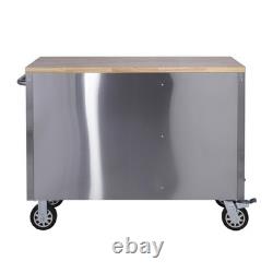 SGS 48in Stainless Steel 4 Drawer Workbench Tool Chest Cabinet Wheels & Handle