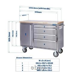 SGS 48in Stainless Steel 4 Drawer Workbench Tool Chest Cabinet Wheels & Handle