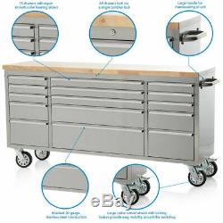 SGS 72 Stainless Steel 15 Drawer Work Bench Tool Box Chest Cabinet