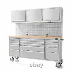 SGS 72 Stainless Steel 15 Drawer Work Bench with 3 Upper Cabinets & Side Cabinet