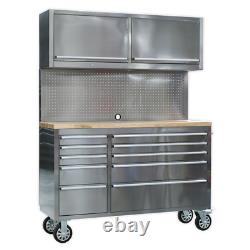 Sealey AP5520SS Mobile Stainless Steel Tool Cabinet 10 Drawer with Backboard &