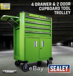 Sealey AP980MTHV Hi-VIZ Mobile Tool Trolley Cart, 4 Drawers & 2 Door Cupboard