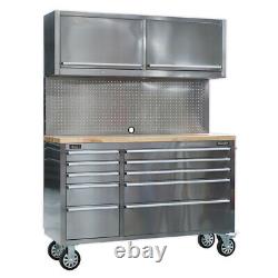 Sealey Ap5520Ss Mobile Stainless Steel Tool Cabinet 10 Drawer 2 Wall Cupboards
