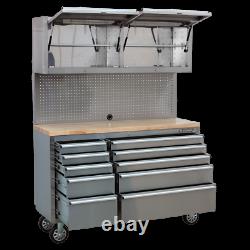 Sealey Mobile Stainless Steel Tool Cabinet 10 Drawer Backboard & 2 Wall Cupboard