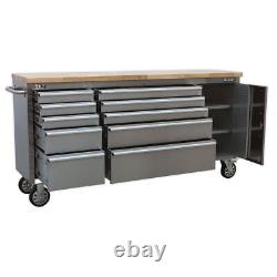Sealey Mobile Stainless Steel Tool Cabinet 10 Drawer & Cupboard AP7210SS
