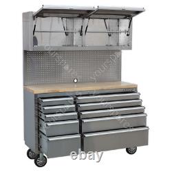 Sealey Mobile Stainless Steel Tool Cabinet 10 Drawer with Backboard & 2 Wall