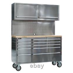 Sealey Mobile Stainless Steel Tool Cabinet 10 Drawer with Backboard & 2 Wall Cup