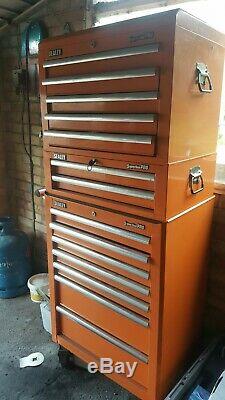 Sealey Superline Pro 14 Drawer Roller Cabinet, Mid Box & Top Tool Chest Orange